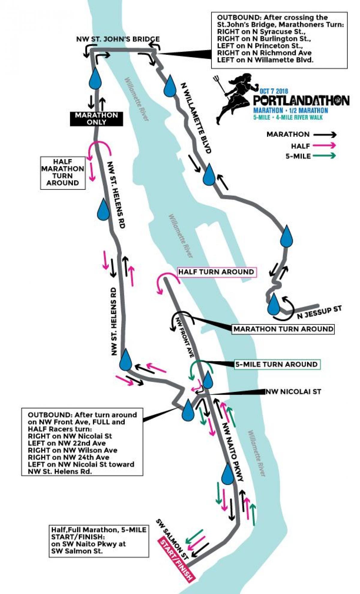地図ポートランドのマラソン