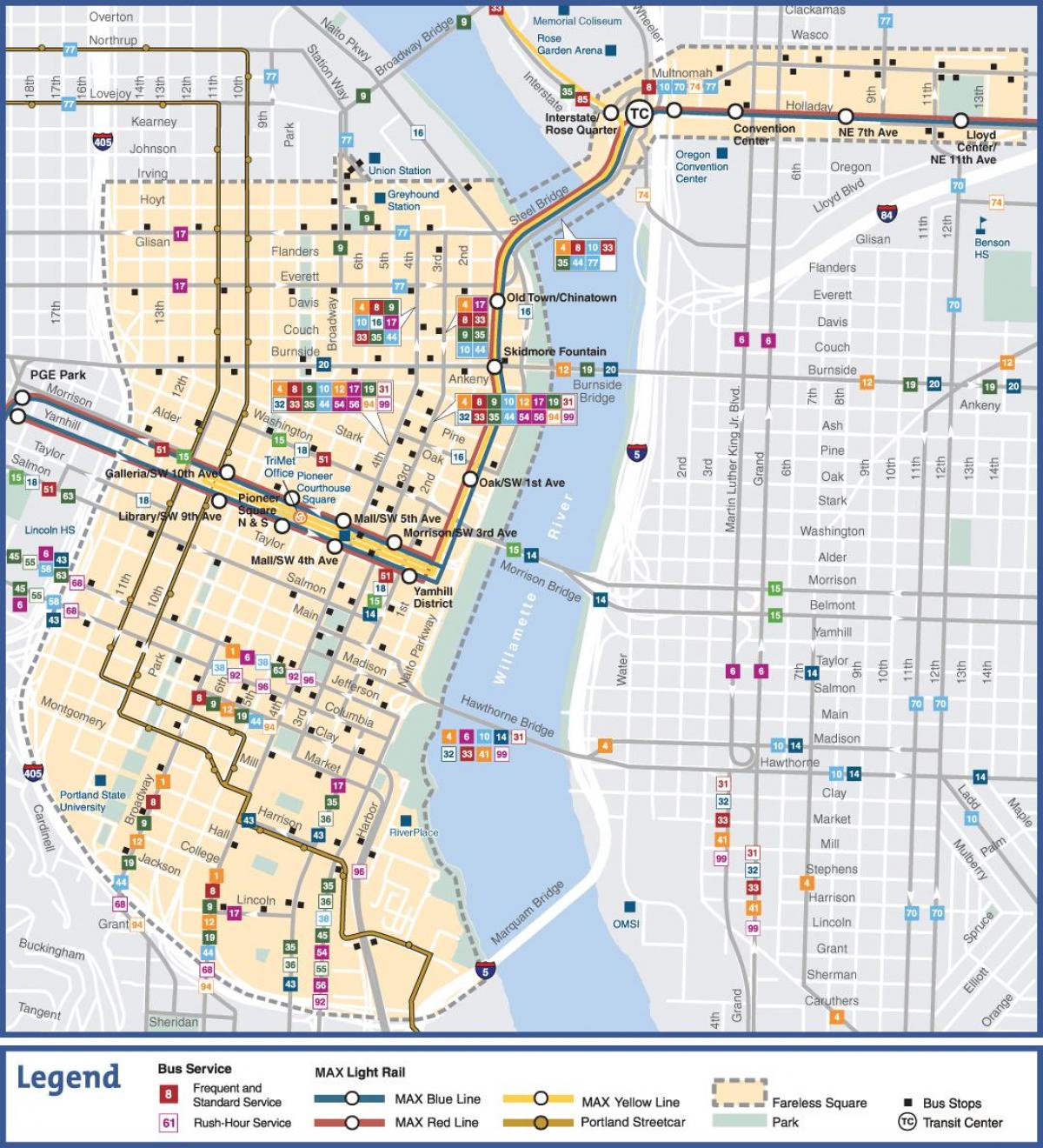 ポートランドオレゴン州の公共交通機関の地図