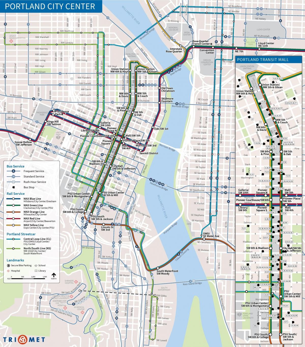 ポートランドオレゴン州の公共交通機関地図