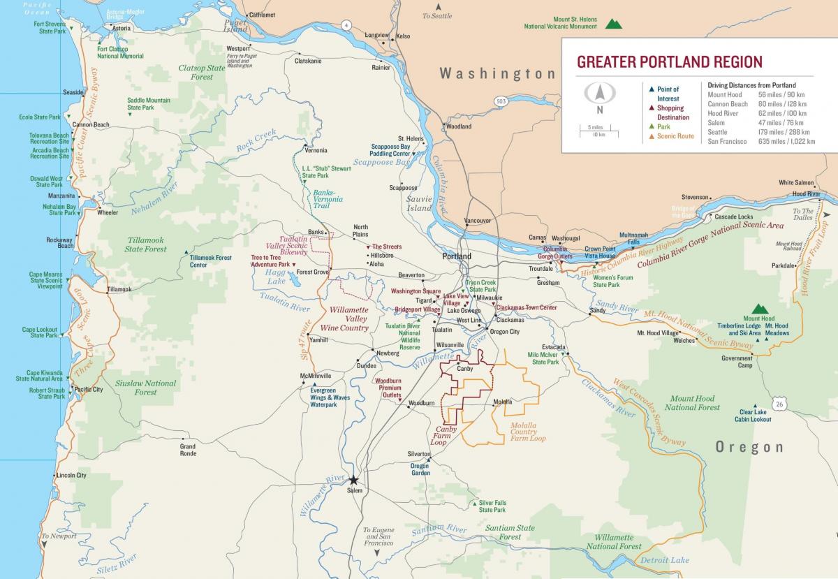 地図のオレゴン州ポートランド