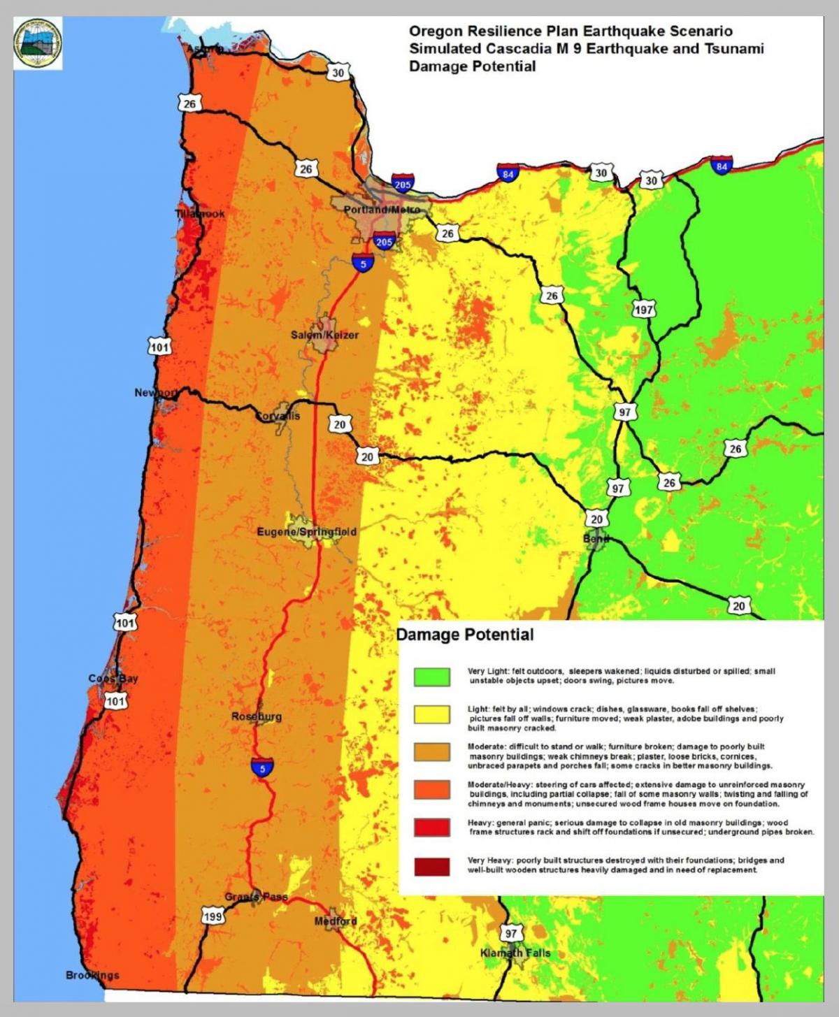 地震地図のオレゴン州ポートランド
