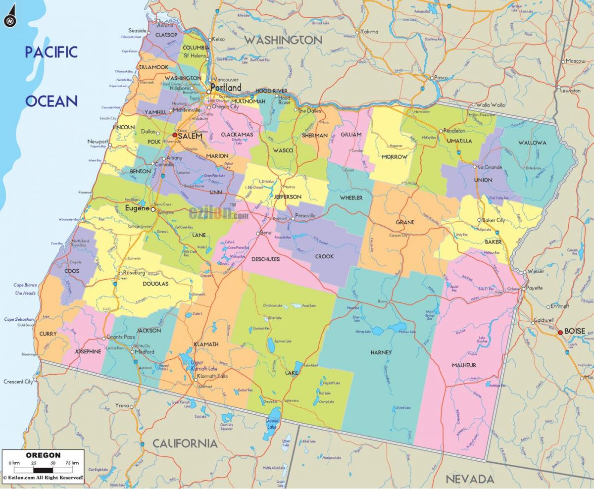 ポートランドオレゴン州の郡の地図