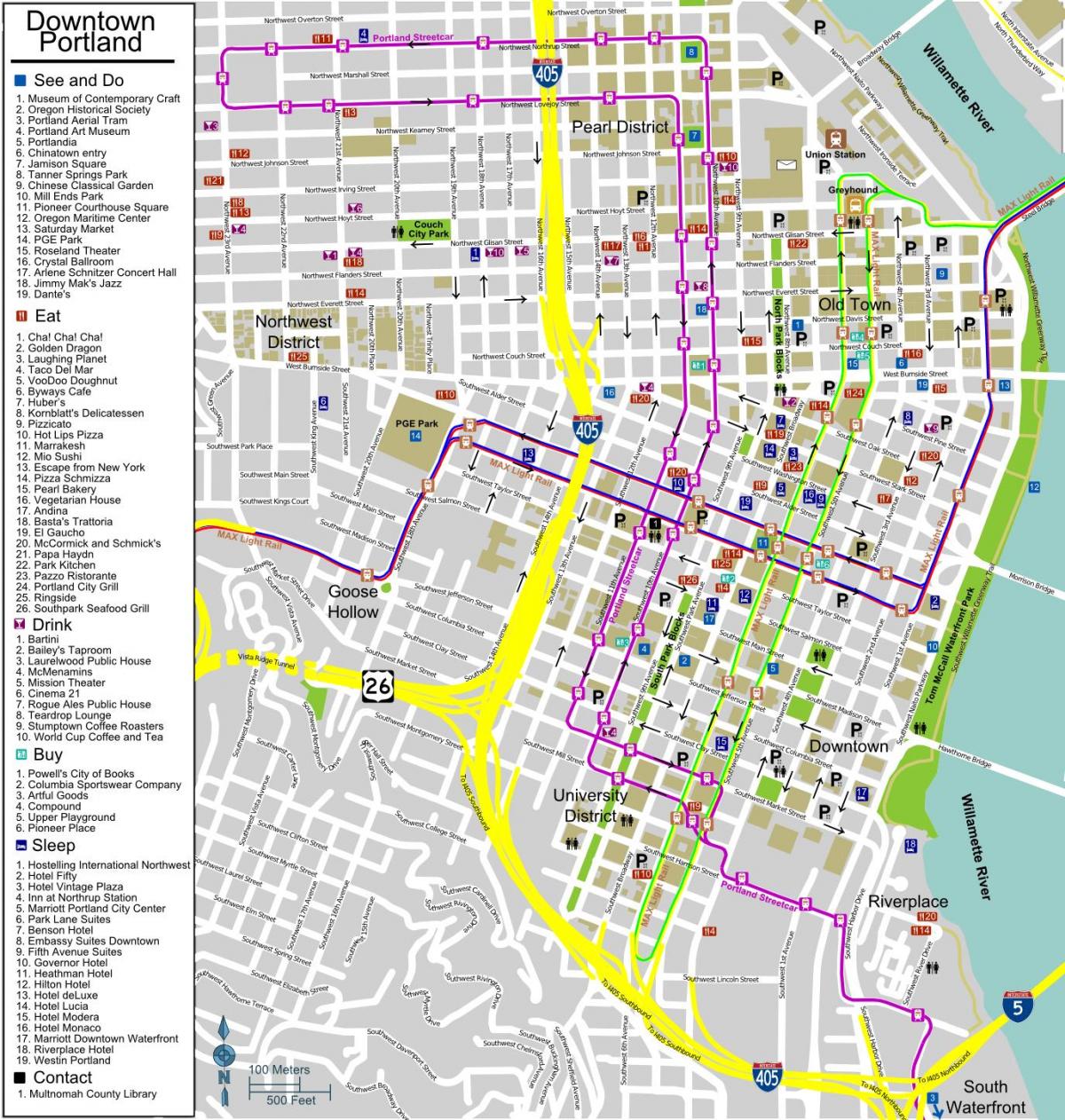 ポートランドの繁華街の地図