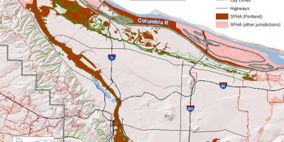 ポートランドオレゴン州の洪水の地図